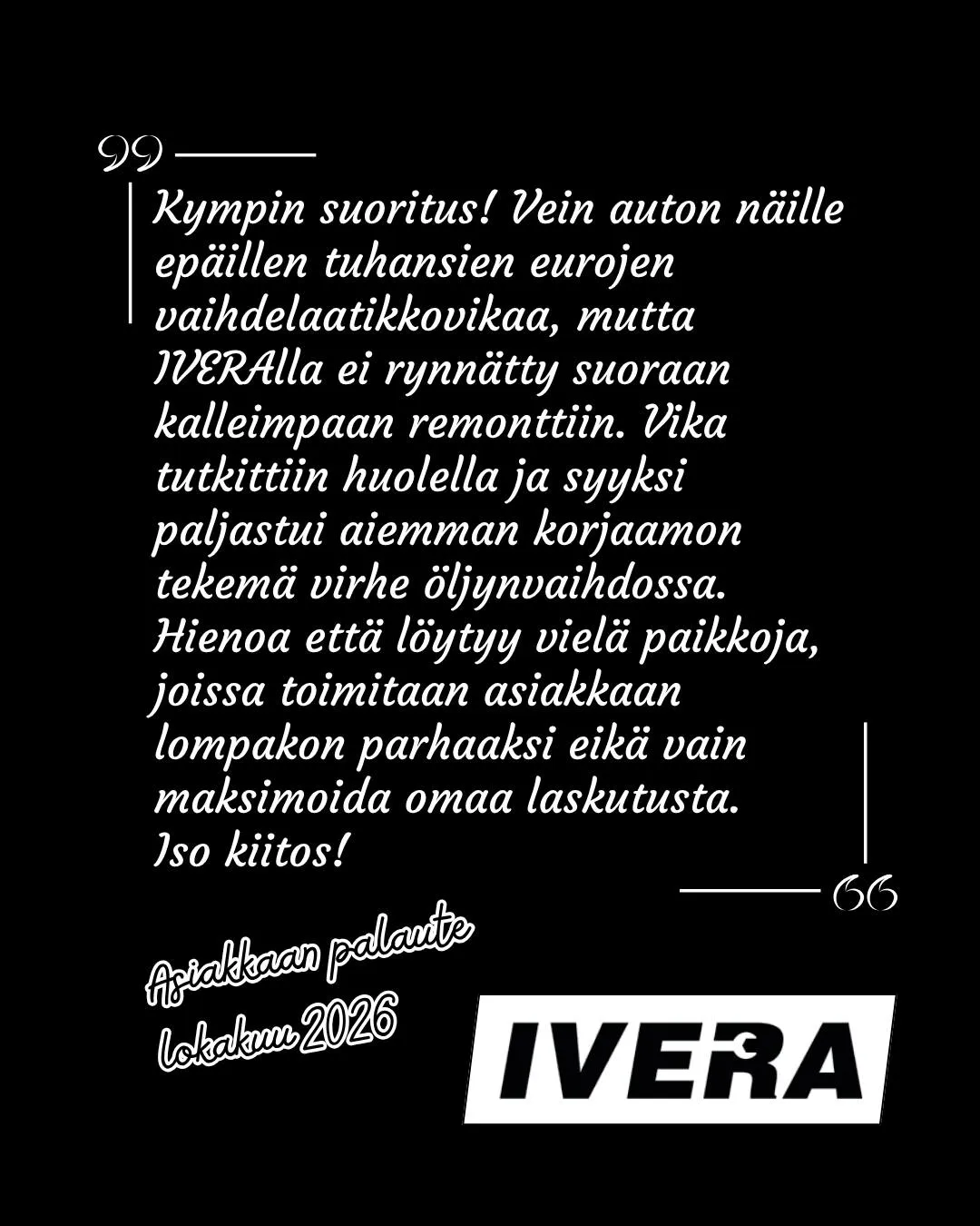 IVERA Autohuollon Instagram-julkaisu