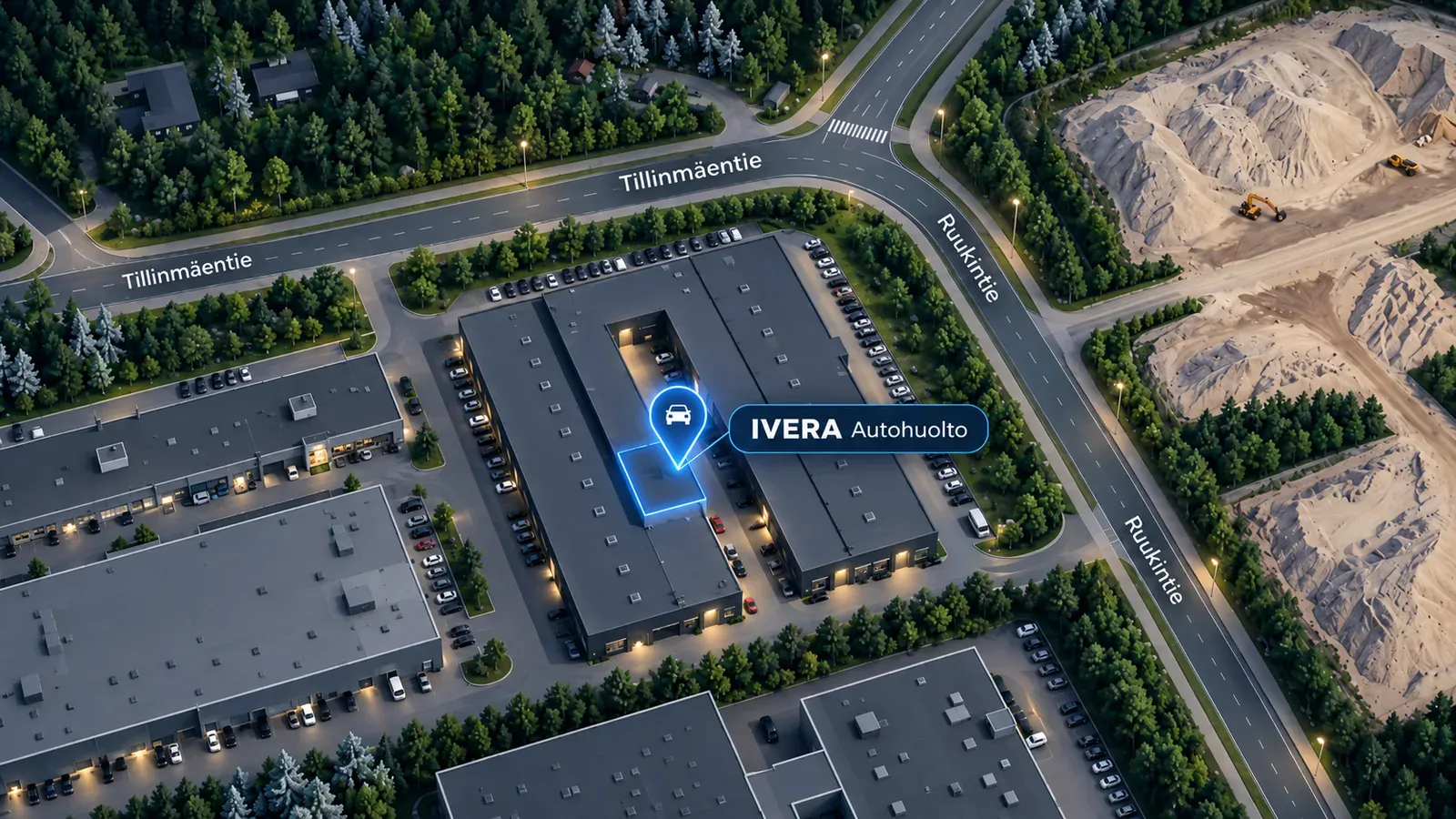 Havainnekuva IVERAn sijainnista, Tillinmäentie 3, Espoo